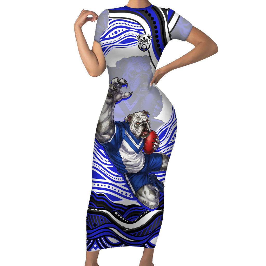 Personalized Canterbury Bankstown Bulldogs Short Sleeve Bodycon Dress Aboriginal Dot Art - Dreamtime Rugby Mascot