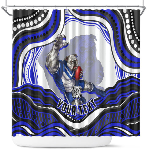 Personalized Canterbury Bankstown Bulldogs Shower Curtain Aboriginal Dot Art - Dreamtime Rugby Mascot