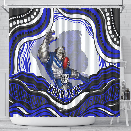 Personalized Canterbury Bankstown Bulldogs Shower Curtain Aboriginal Dot Art - Dreamtime Rugby Mascot