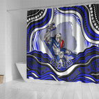 Personalized Canterbury Bankstown Bulldogs Shower Curtain Aboriginal Dot Art - Dreamtime Rugby Mascot
