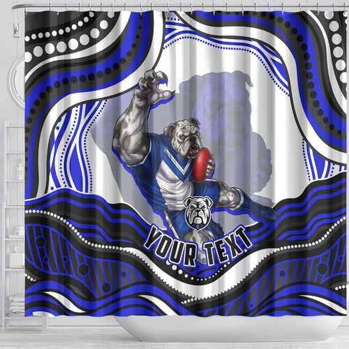 Personalized Canterbury Bankstown Bulldogs Shower Curtain Aboriginal Dot Art - Dreamtime Rugby Mascot