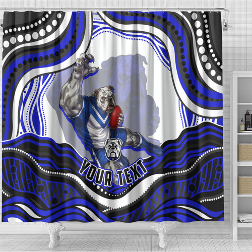 Personalized Canterbury Bankstown Bulldogs Shower Curtain Aboriginal Dot Art - Dreamtime Rugby Mascot