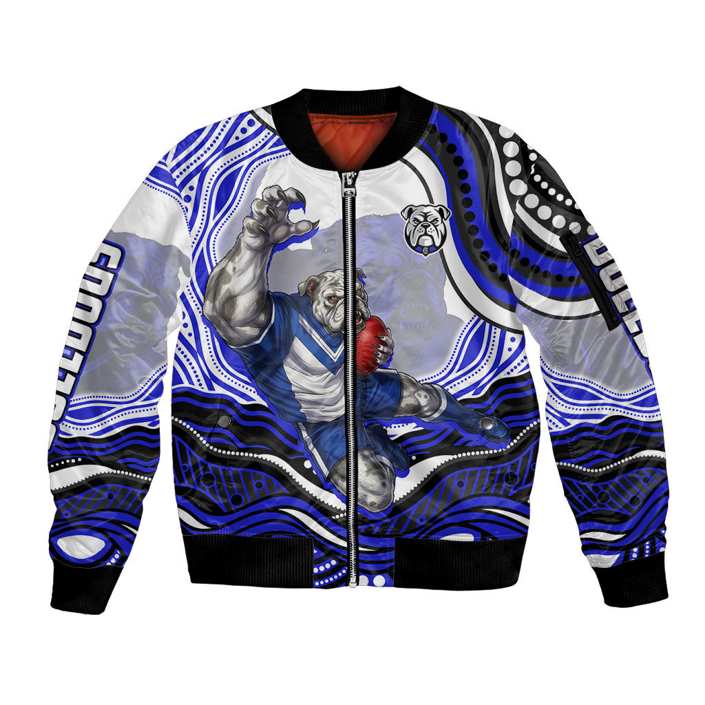 Personalized Canterbury Bankstown Bulldogs Sleeve Zip Bomber Jacket Aboriginal Dot Art - Dreamtime Rugby Mascot
