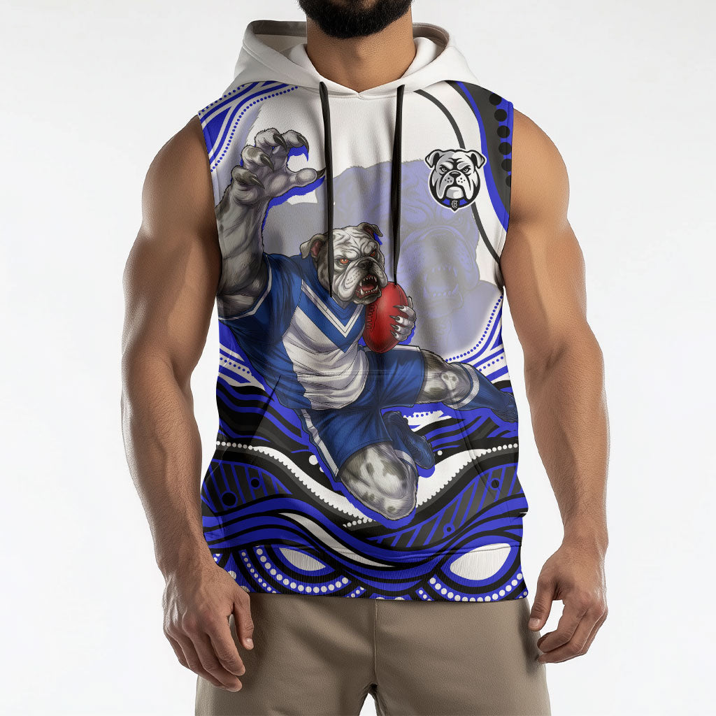 Personalized Canterbury Bankstown Bulldogs Sleeveless Hoodie Aboriginal Dot Art - Dreamtime Rugby Mascot