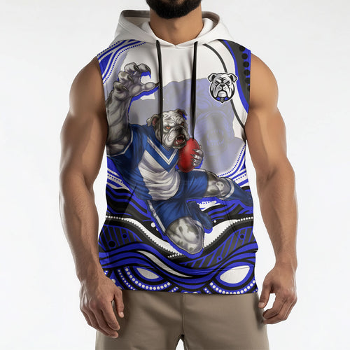 Personalized Canterbury Bankstown Bulldogs Sleeveless Hoodie Aboriginal Dot Art - Dreamtime Rugby Mascot