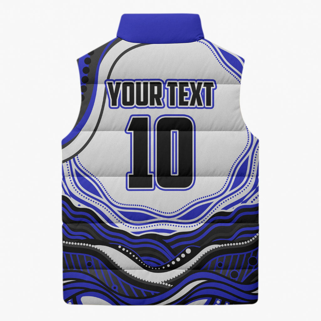 Personalized Canterbury Bankstown Bulldogs Sleeveless Puffer Jacket Aboriginal Dot Art - Dreamtime Rugby Mascot