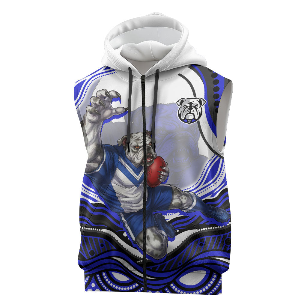 Personalized Canterbury Bankstown Bulldogs Sleeveless Zip Hoodie Aboriginal Dot Art - Dreamtime Rugby Mascot