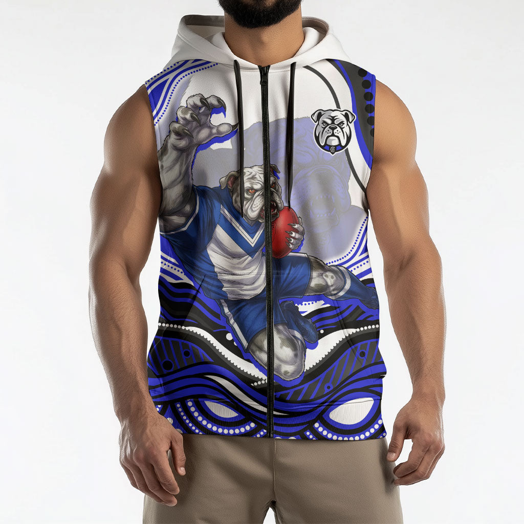 Personalized Canterbury Bankstown Bulldogs Sleeveless Zip Hoodie Aboriginal Dot Art - Dreamtime Rugby Mascot