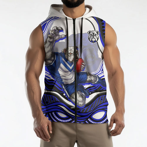 Personalized Canterbury Bankstown Bulldogs Sleeveless Zip Hoodie Aboriginal Dot Art - Dreamtime Rugby Mascot