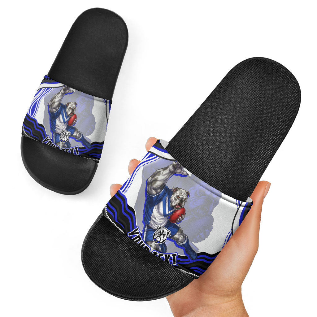 Personalized Canterbury Bankstown Bulldogs Slide Sandals Aboriginal Dot Art - Dreamtime Rugby Mascot
