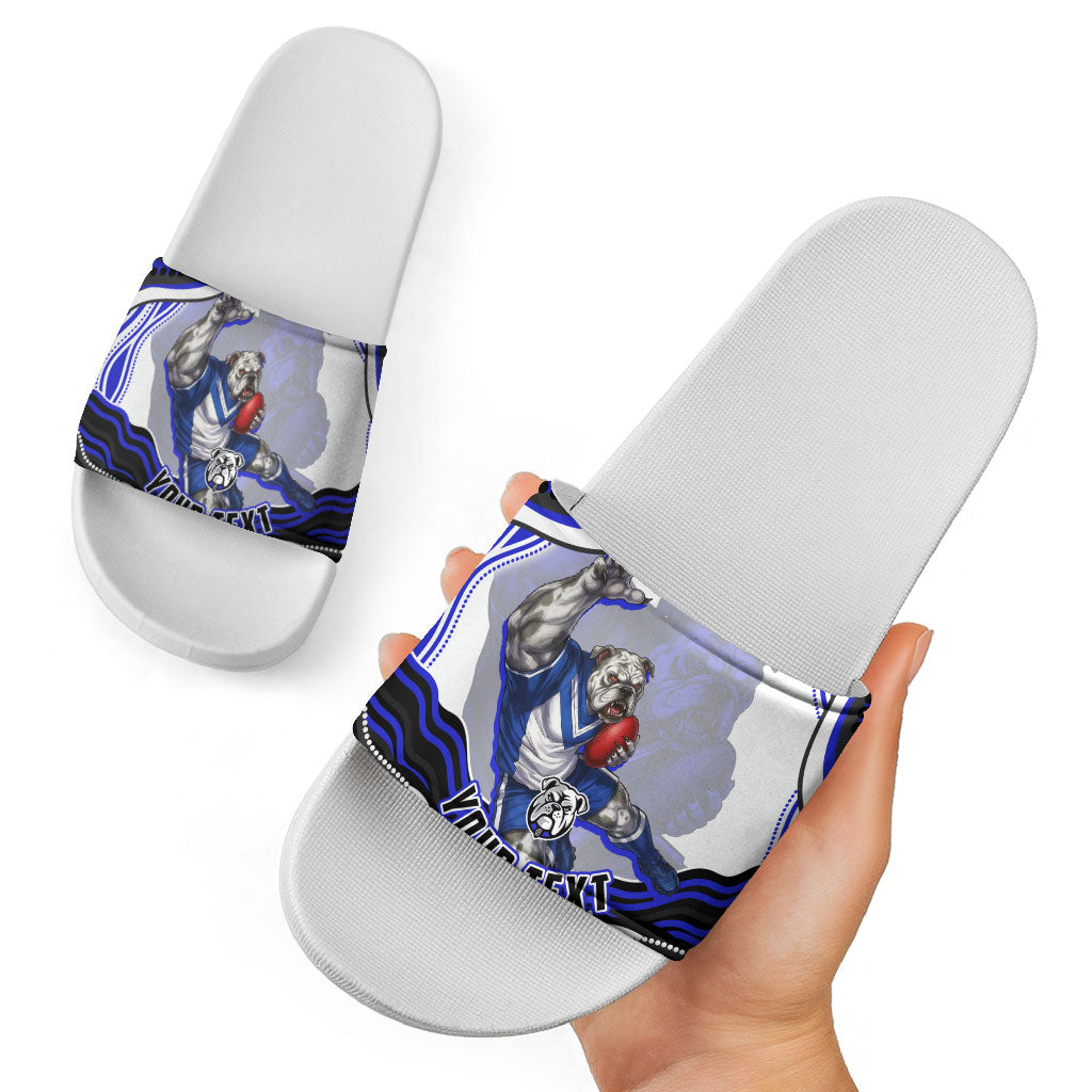 Personalized Canterbury Bankstown Bulldogs Slide Sandals Aboriginal Dot Art - Dreamtime Rugby Mascot