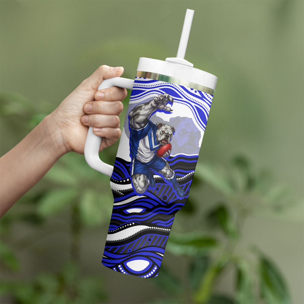 Personalized Canterbury Bankstown Bulldogs Tumbler With Handle Aboriginal Dot Art - Dreamtime Rugby Mascot