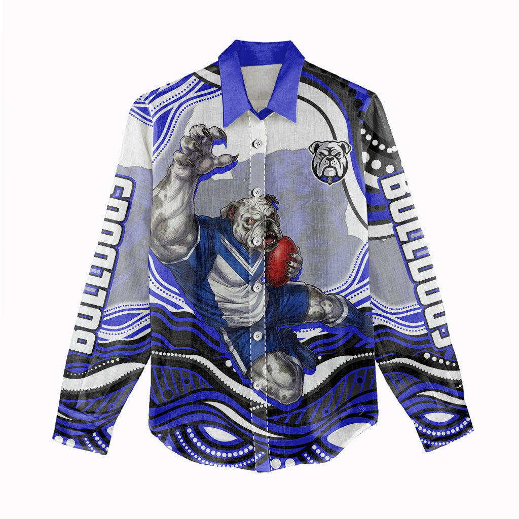 Personalized Canterbury Bankstown Bulldogs Women Casual Shirt Aboriginal Dot Art - Dreamtime Rugby Mascot