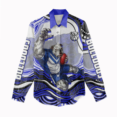 Personalized Canterbury Bankstown Bulldogs Women Casual Shirt Aboriginal Dot Art - Dreamtime Rugby Mascot