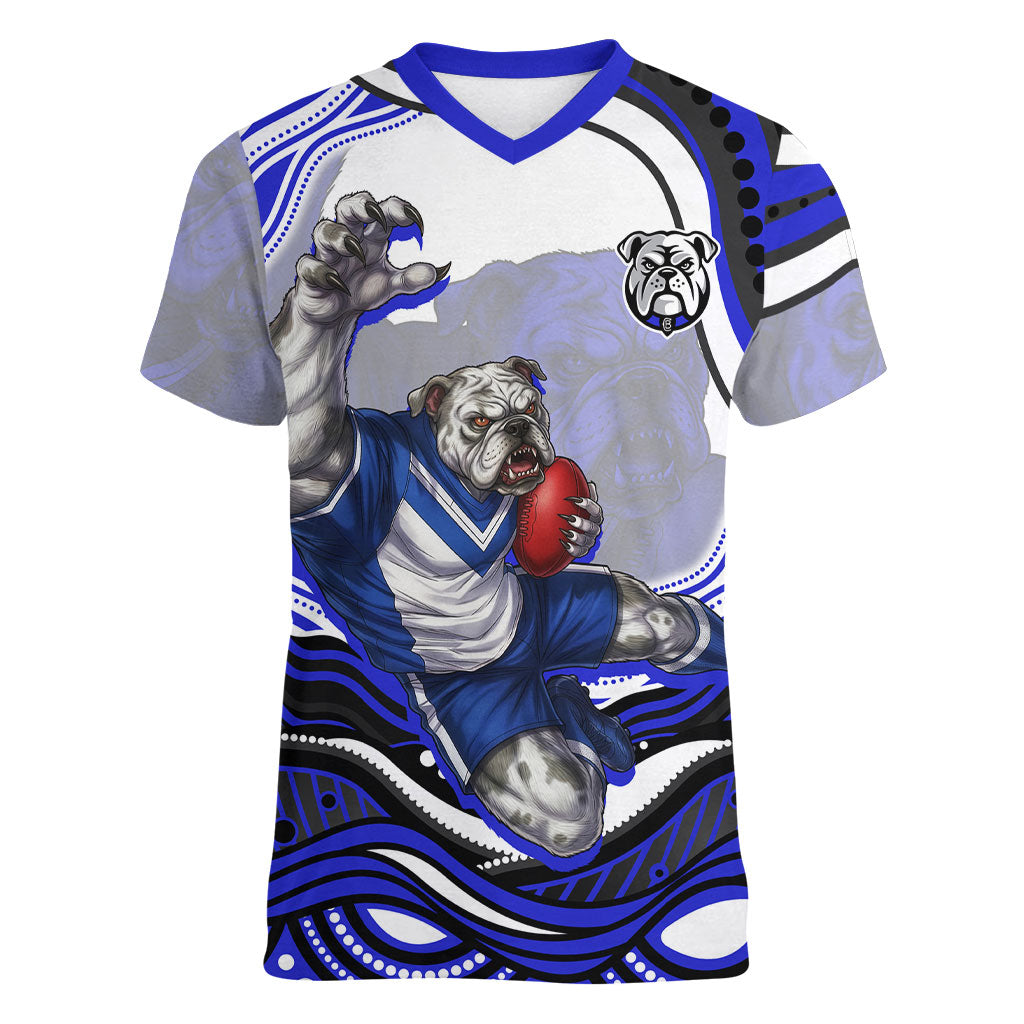 Personalized Canterbury Bankstown Bulldogs Women V-Neck T-Shirt Aboriginal Dot Art - Dreamtime Rugby Mascot