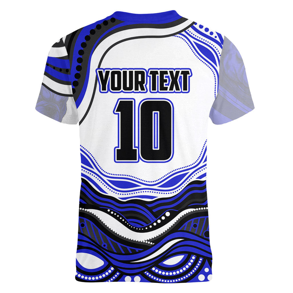 Personalized Canterbury Bankstown Bulldogs Women V-Neck T-Shirt Aboriginal Dot Art - Dreamtime Rugby Mascot
