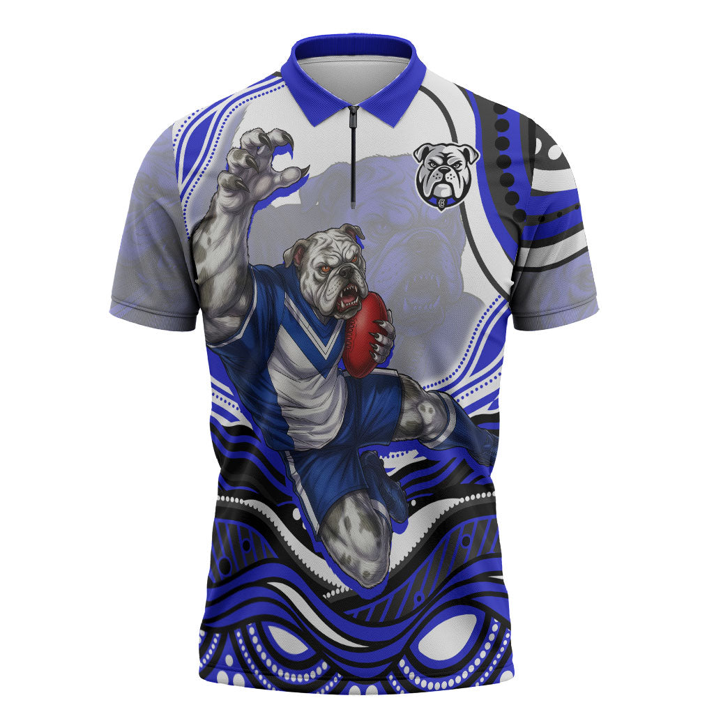 Personalized Canterbury Bankstown Bulldogs Zipper Polo Shirt Aboriginal Dot Art - Dreamtime Rugby Mascot