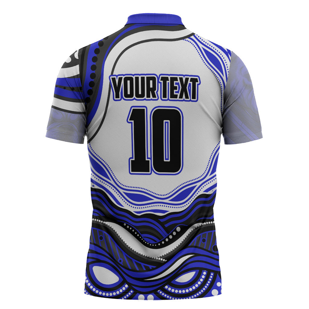 Personalized Canterbury Bankstown Bulldogs Zipper Polo Shirt Aboriginal Dot Art - Dreamtime Rugby Mascot