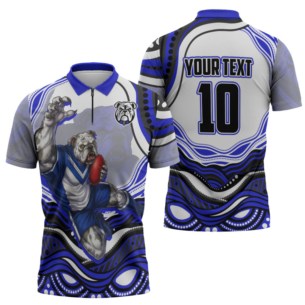 Personalized Canterbury Bankstown Bulldogs Zipper Polo Shirt Aboriginal Dot Art - Dreamtime Rugby Mascot