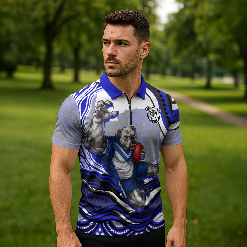 Personalized Canterbury Bankstown Bulldogs Zipper Polo Shirt Aboriginal Dot Art - Dreamtime Rugby Mascot