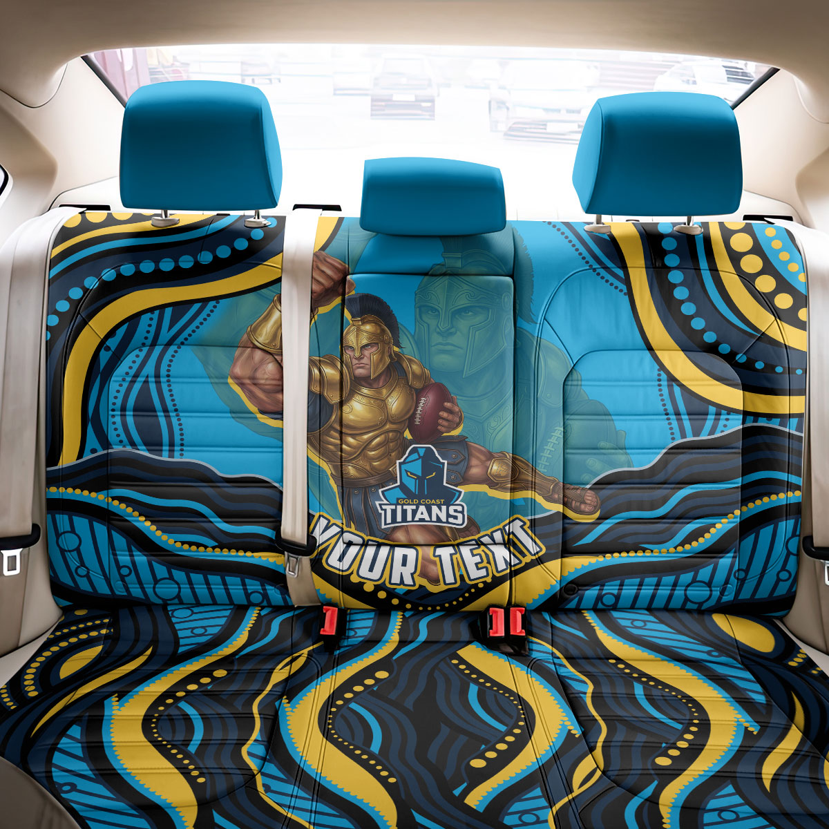 Personalized North Queensland Cowboys Back Car Seat Cover Aboriginal Dot Art - Dreamtime Rugby Mascot