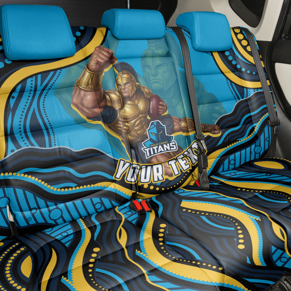 Personalized North Queensland Cowboys Back Car Seat Cover Aboriginal Dot Art - Dreamtime Rugby Mascot