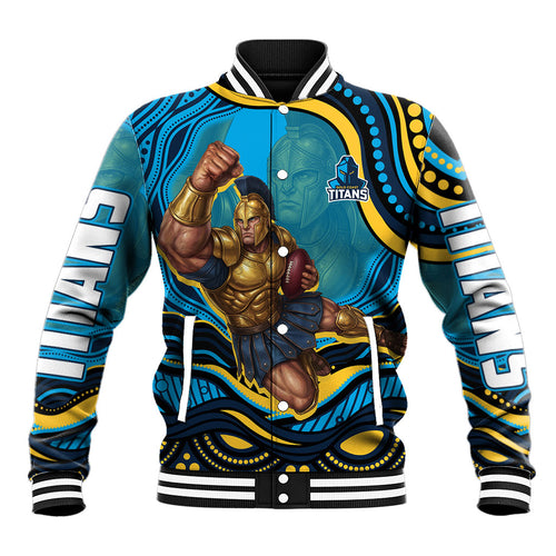 Personalized North Queensland Cowboys Baseball Jacket Aboriginal Dot Art - Dreamtime Rugby Mascot