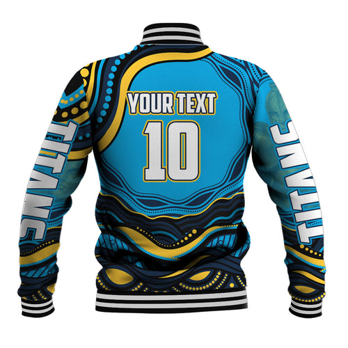 Personalized North Queensland Cowboys Baseball Jacket Aboriginal Dot Art - Dreamtime Rugby Mascot
