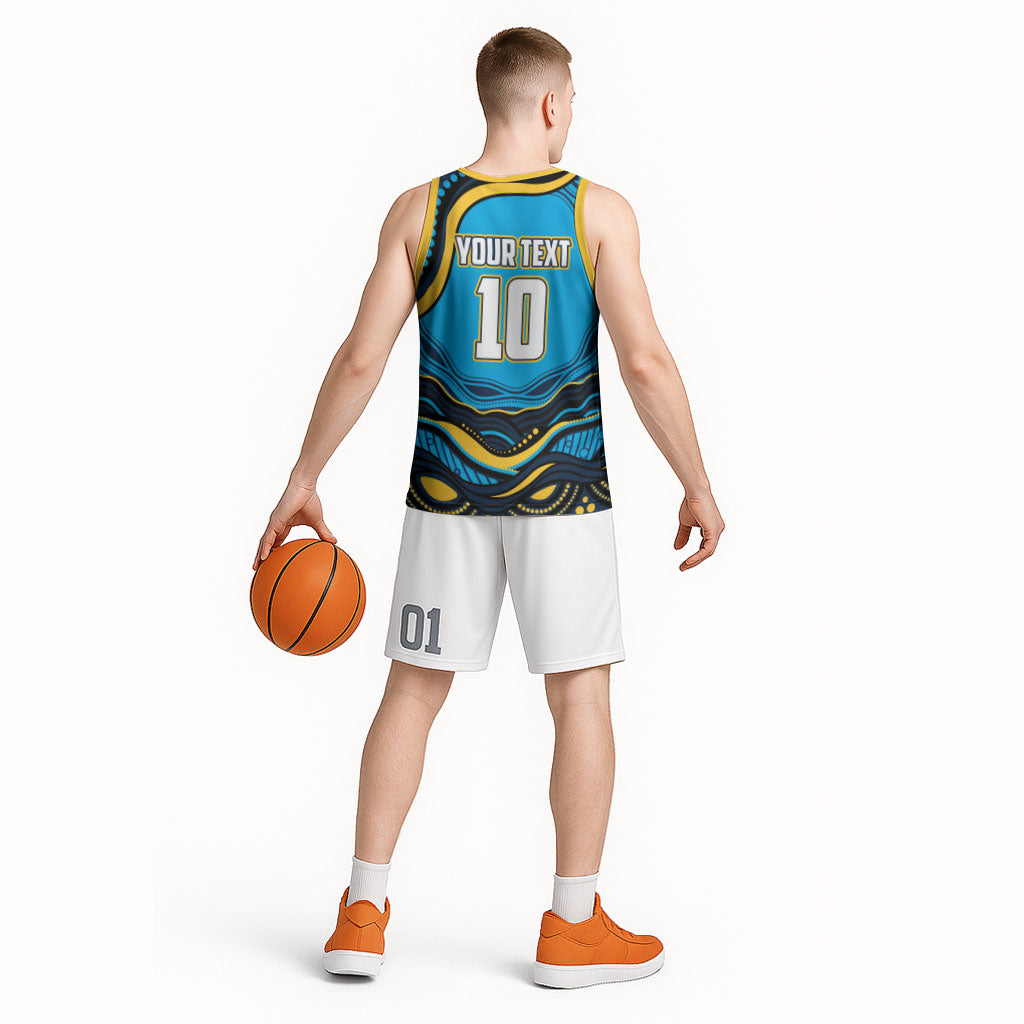 Personalized North Queensland Cowboys Basketball Jersey Aboriginal Dot Art - Dreamtime Rugby Mascot