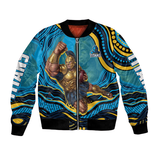 Personalized North Queensland Cowboys Bomber Jacket Aboriginal Dot Art - Dreamtime Rugby Mascot