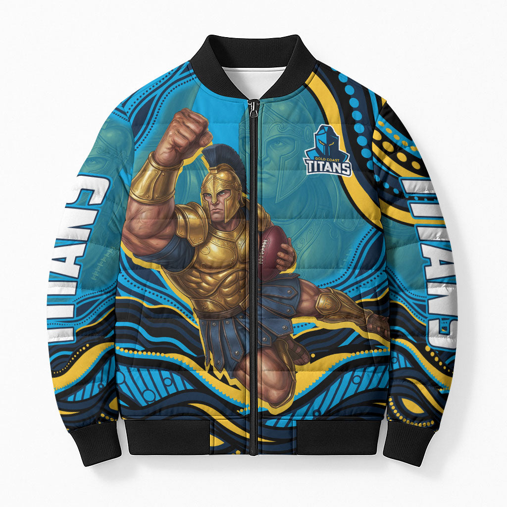 Personalized North Queensland Cowboys Bomber Puffer Jacket Aboriginal Dot Art - Dreamtime Rugby Mascot