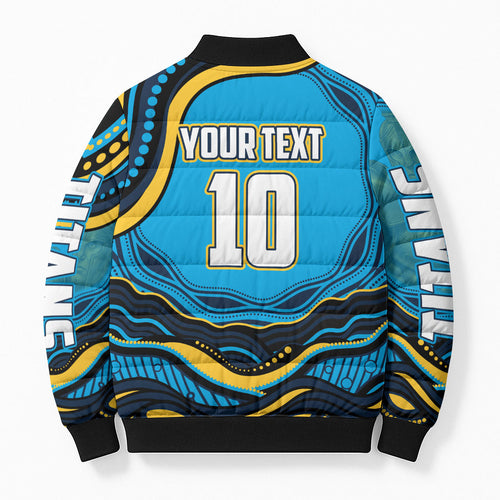 Personalized North Queensland Cowboys Bomber Puffer Jacket Aboriginal Dot Art - Dreamtime Rugby Mascot