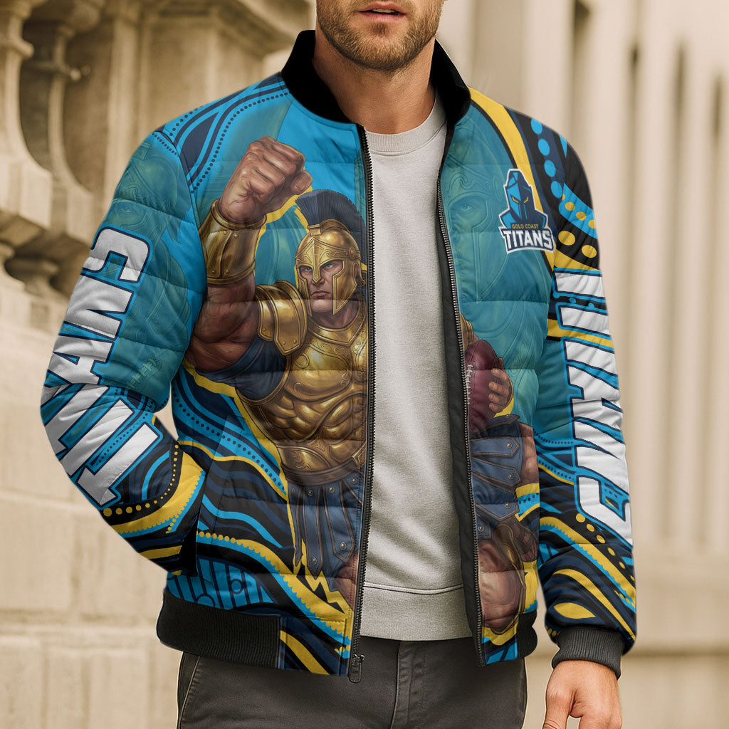 Personalized North Queensland Cowboys Bomber Puffer Jacket Aboriginal Dot Art - Dreamtime Rugby Mascot