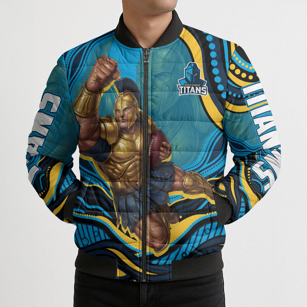 Personalized North Queensland Cowboys Bomber Puffer Jacket Aboriginal Dot Art - Dreamtime Rugby Mascot