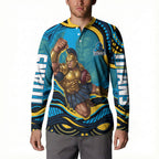 Personalized North Queensland Cowboys Button Sweatshirt Aboriginal Dot Art - Dreamtime Rugby Mascot