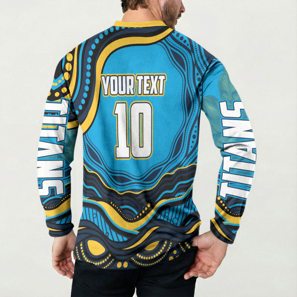 Personalized North Queensland Cowboys Button Sweatshirt Aboriginal Dot Art - Dreamtime Rugby Mascot