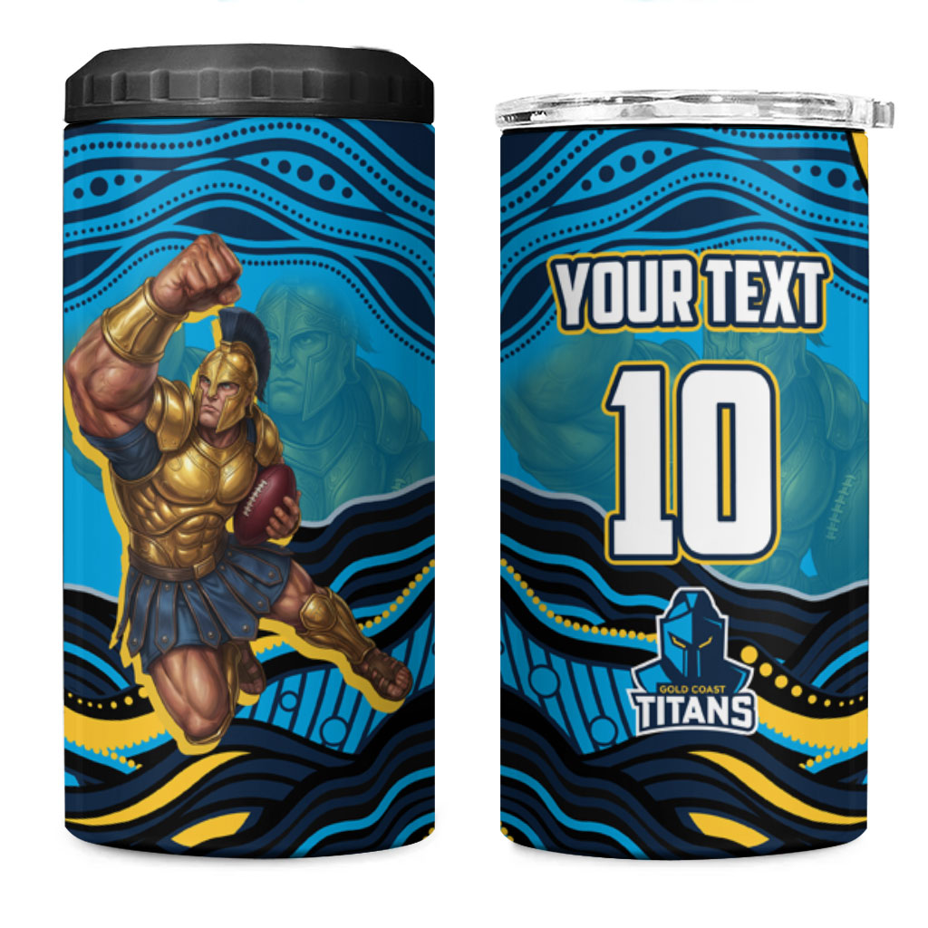 Personalized North Queensland Cowboys 4 in 1 Can Cooler Tumbler Aboriginal Dot Art - Dreamtime Rugby Mascot
