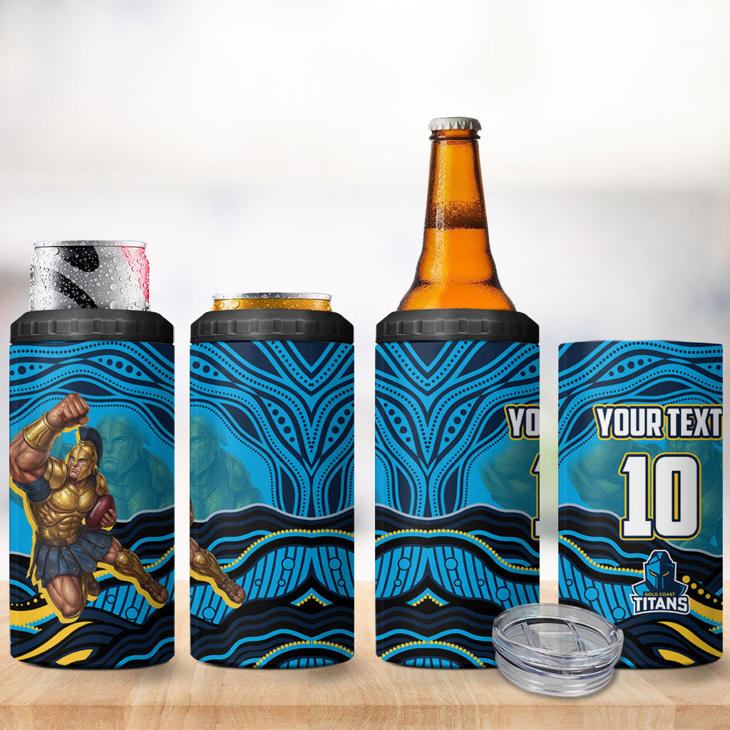 Personalized North Queensland Cowboys 4 in 1 Can Cooler Tumbler Aboriginal Dot Art - Dreamtime Rugby Mascot