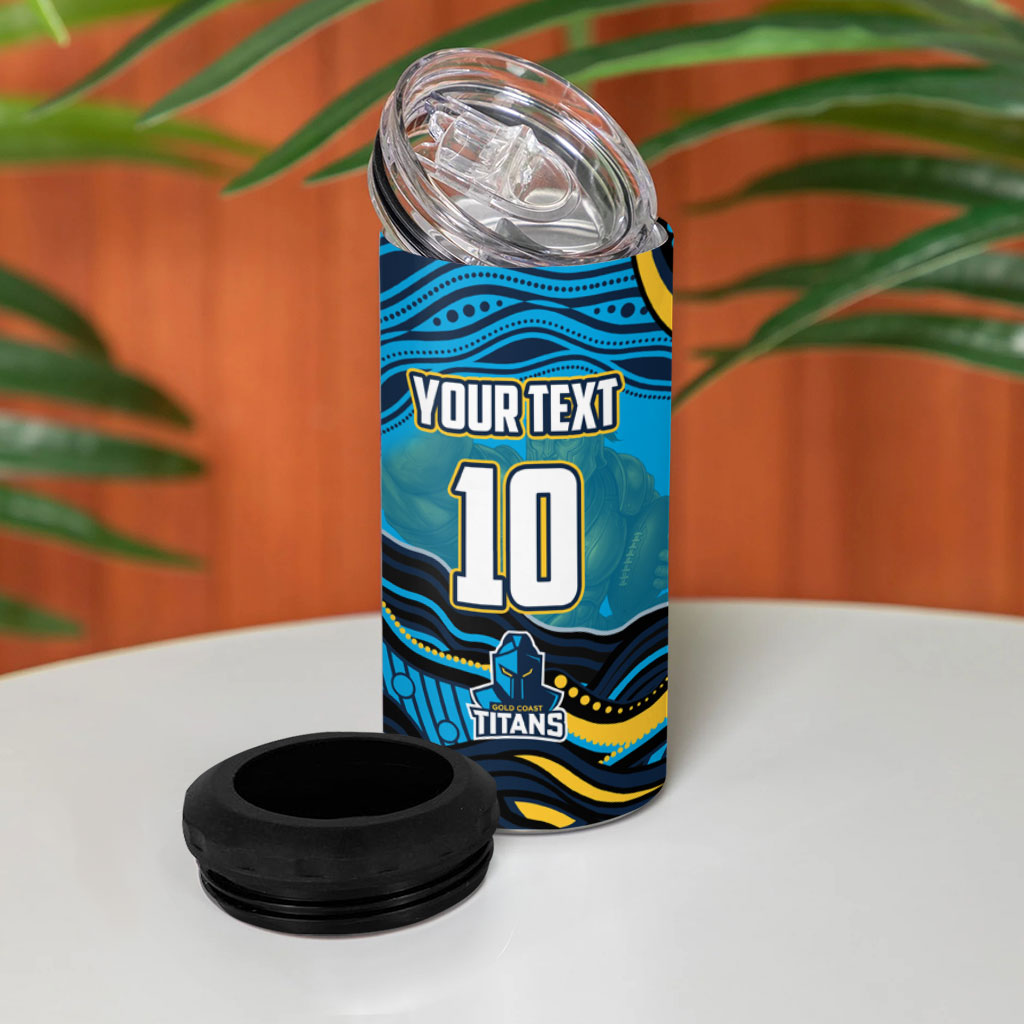 Personalized North Queensland Cowboys 4 in 1 Can Cooler Tumbler Aboriginal Dot Art - Dreamtime Rugby Mascot