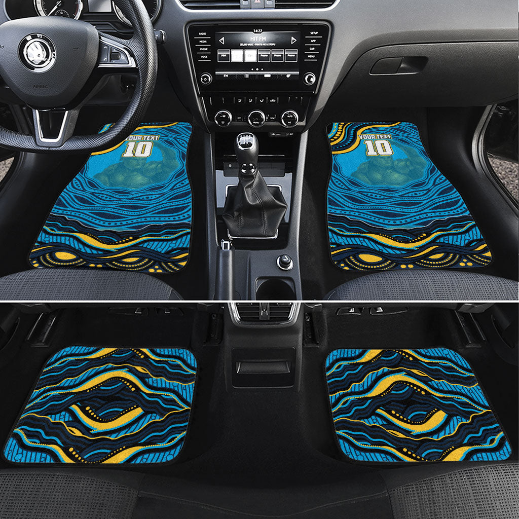 Personalized North Queensland Cowboys Car Mats Aboriginal Dot Art - Dreamtime Rugby Mascot