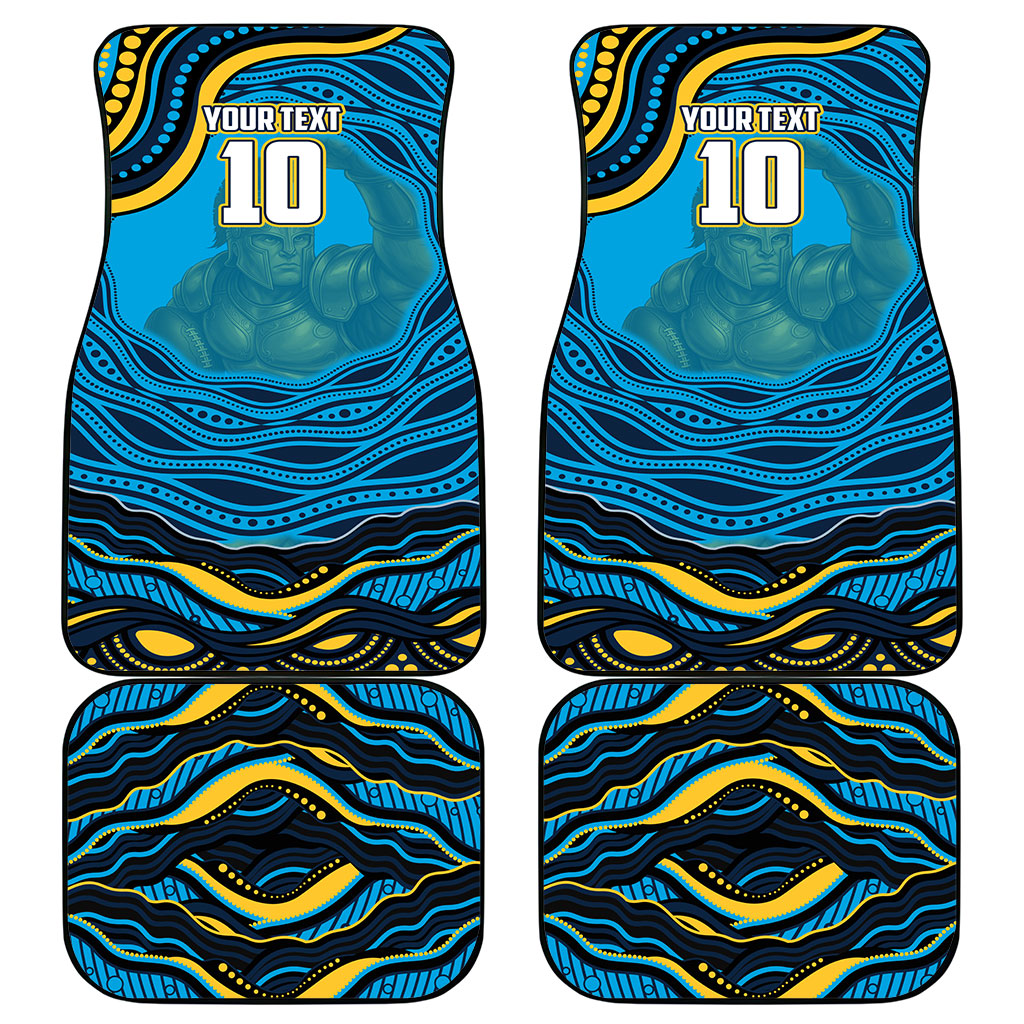 Personalized North Queensland Cowboys Car Mats Aboriginal Dot Art - Dreamtime Rugby Mascot