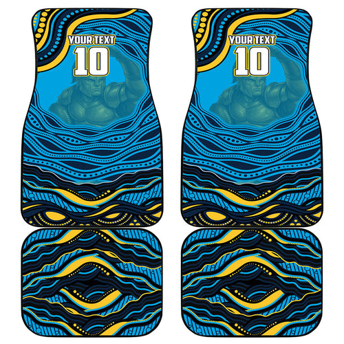 Personalized North Queensland Cowboys Car Mats Aboriginal Dot Art - Dreamtime Rugby Mascot