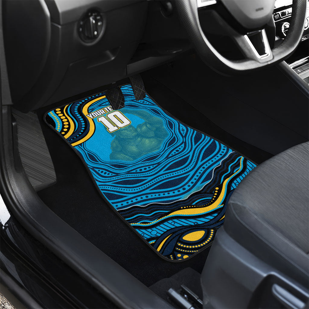 Personalized North Queensland Cowboys Car Mats Aboriginal Dot Art - Dreamtime Rugby Mascot