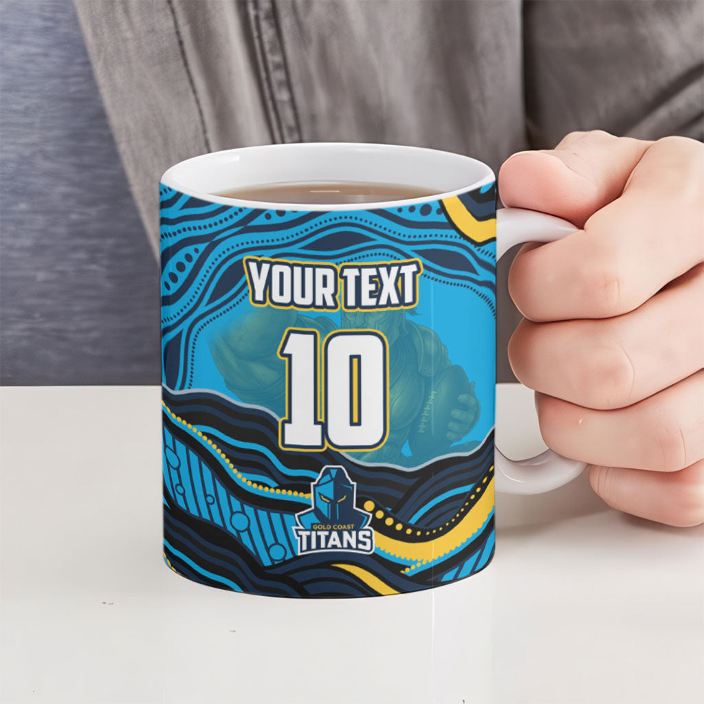 Personalized North Queensland Cowboys Ceramic Mug Aboriginal Dot Art - Dreamtime Rugby Mascot