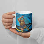 Personalized North Queensland Cowboys Ceramic Mug Aboriginal Dot Art - Dreamtime Rugby Mascot