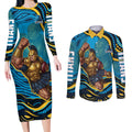 Personalized North Queensland Cowboys Couples Matching Long Sleeve Bodycon Dress and Long Sleeve Button Shirt Aboriginal Dot Art - Dreamtime Rugby Mascot