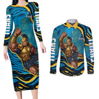 Personalized North Queensland Cowboys Couples Matching Long Sleeve Bodycon Dress and Long Sleeve Button Shirt Aboriginal Dot Art - Dreamtime Rugby Mascot