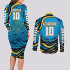 Personalized North Queensland Cowboys Couples Matching Long Sleeve Bodycon Dress and Long Sleeve Button Shirt Aboriginal Dot Art - Dreamtime Rugby Mascot