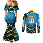 Personalized North Queensland Cowboys Couples Matching Mermaid Dress and Long Sleeve Button Shirt Aboriginal Dot Art - Dreamtime Rugby Mascot