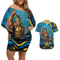Personalized North Queensland Cowboys Couples Matching Off Shoulder Short Dress and Hawaiian Shirt Aboriginal Dot Art - Dreamtime Rugby Mascot